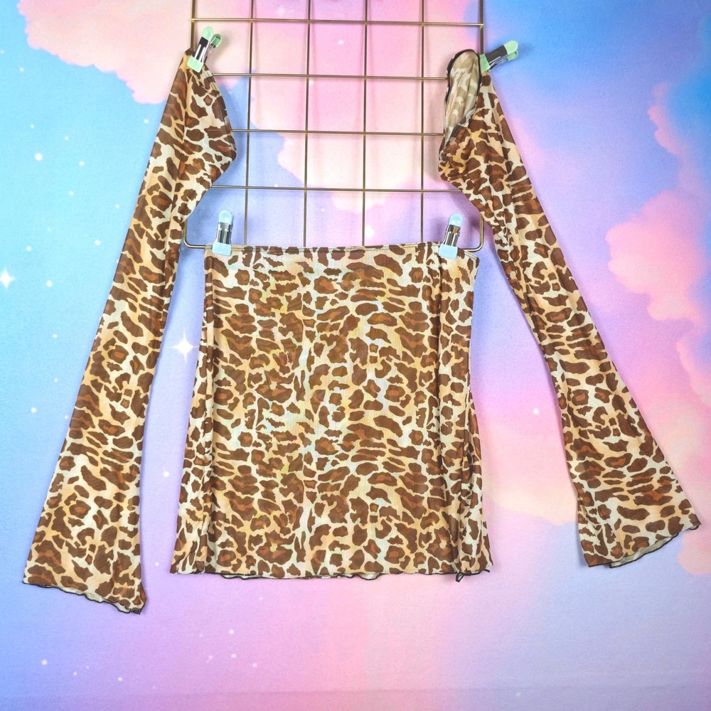 Leopard Meshβ Skirt and Bell Arm Sleeves Women Medium Brown Race Festival